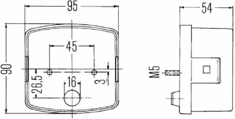Pièces agricoles - Eclairage - Feu de direction et de position RH 21/10W, carré, 12V, ambre/transparent, à boulonner, 95x54.5x90mm, Hella