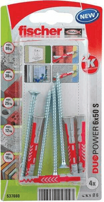 Pièces agricoles - Fasteners - Chevilles tous matériaux - DuoPower 6 x 50 avec vis / Blister de 4