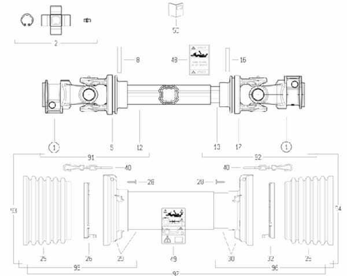 Pièces agricoles - Transmission - Arbre de transmission S2 L : 860mm, Bondioli&Pavesi