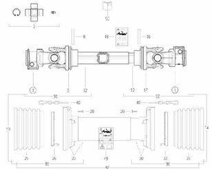 Pièces agricoles - Transmission - Arbre de transmission S2 L : 860mm, Bondioli&Pavesi