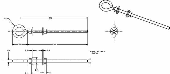 Pièces agricoles - Fasteners - Vis à œillet à souder BZP 254x8 mm