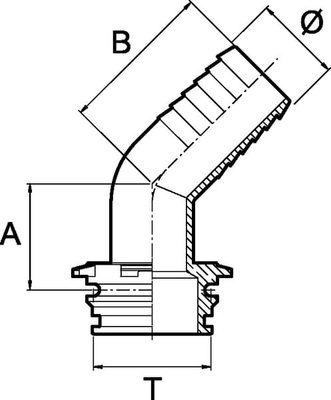 Pièces agricoles - Pièce Pulvérisateur - Raccord de tuyau 45° 50 mm avec connexion mâle T7