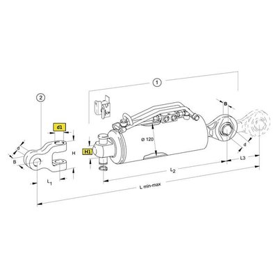 Pièces agricoles - Tracteur pièce adaptable - Barre de poussée hydraulique cat.3, Ø120