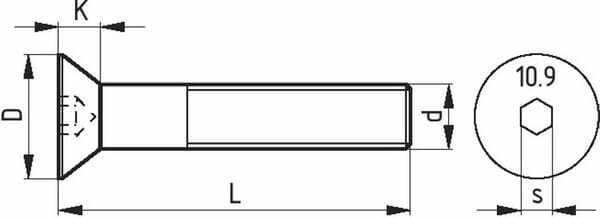 Pièces agricoles - Fasteners - Vis tête fraisée hexagonale creuse M24x100 10.9 n