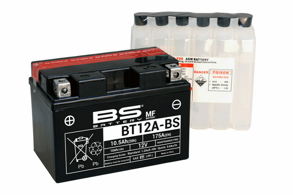 Pièces Quad & Motos - Electrique - Batterie BS BATTERY sans entretien avec pack acide - BT12A-BS