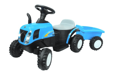 Loisirs - Jouets - Tracteur à enfourcher New Holland avec remorque bleu 6V