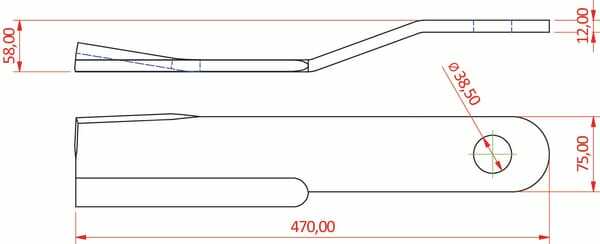 Pièces agricoles - Aménagements paysagers - Lame de gyrobroyeur courbé 75x470 G.
