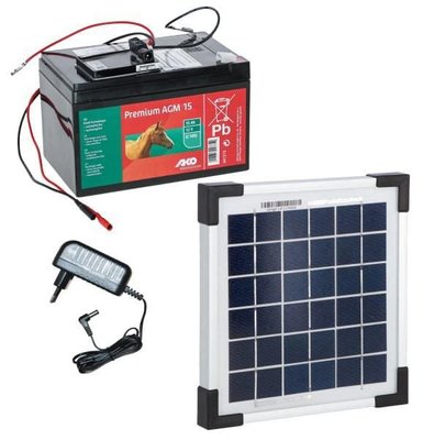 Pièces agricoles - Cloture,Jardin & Sylviculture - Ensemble solaire 5 W avec support Batterie AGM 15 Ah