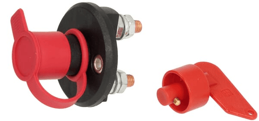 Pièces agricoles - Eclairage - Coupe-batterie rond, noir, M8, 12/24V, 150A/500A (5sec), IP40