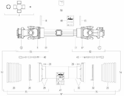 Pièces agricoles - Transmission - Arbre de transmission S9 L : 710mm, Bondioli&Pavesi
