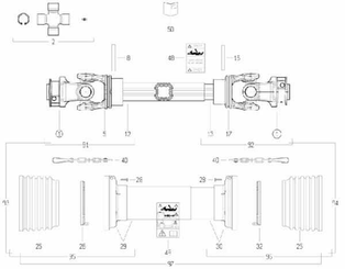 Pièces agricoles - Transmission - Arbre de transmission S9 L : 710mm, Bondioli&Pavesi