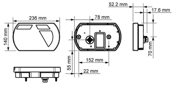 Pièces agricoles - Eclairage - Feu arrière droit multifonction à LED, SMART, 12 V, 236x140x24,3 mm, Baïonnette 5 broches, Kramp