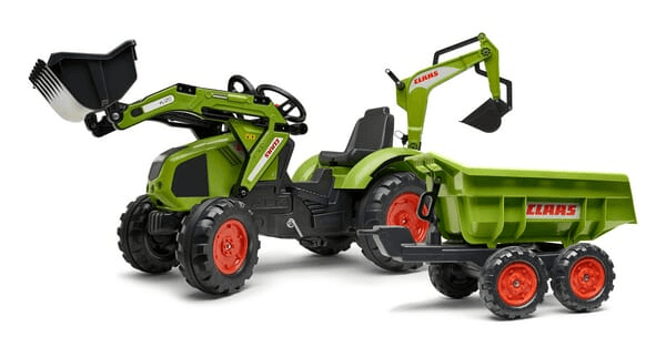 Loisirs - Jouets - Tractopelle excavatrice Claas Axos avec remorque