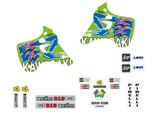 Pièces Quad & Motos - Equipement véhicule - Kit déco complet TECNOSEL Team Kawasaki 1993