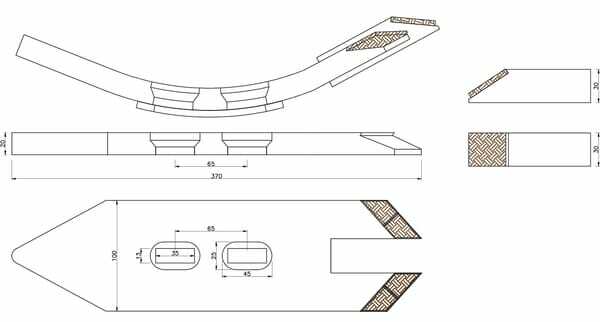 Pièces agricoles - Travail du sol - Soc 100x20x370 EA 45/80mm Carbure