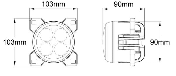 Pièces agricoles - Eclairage - Phare de travail LED, 40W, 4000lm, rond, 10/30V, Ø 90mm, prise H11/Deutsch, faisceau spot, 4 LED, Kramp