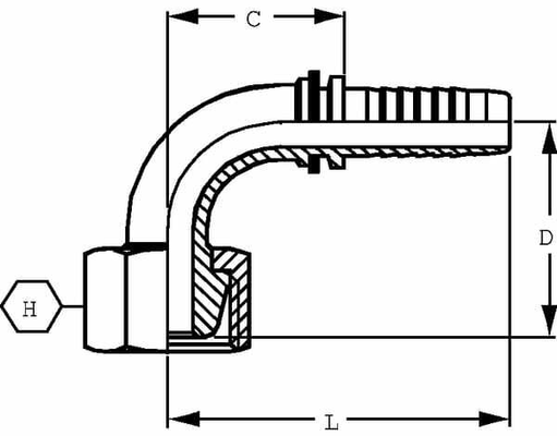Pièces agricoles - Hydraulique - Raccord 90° DN20-M36x150