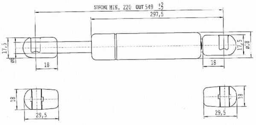 Pièces agricoles - Pièce divers - Vérin à gaz L550mm-180N Stabilus