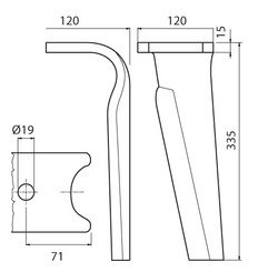 Pièces agricoles - Travail du sol - Dents de herse rotative G, entraxe long