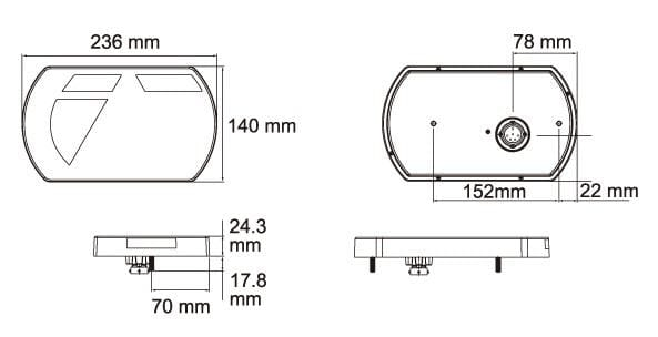 Pièces agricoles - Eclairage - Feu arrière gauche multifonction à LED, 12 V, 236x140x24,3 mm, Baïonnette 6 broches, Kramp
