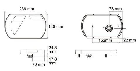 Pièces agricoles - Eclairage - Feu arrière gauche multifonction à LED, 12 V, 236x140x24,3 mm, Baïonnette 6 broches, Kramp