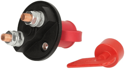 Pièces agricoles - Eclairage - Coupe-batterie rond, noir, M8, 12/24V, 150A/500A (5sec), IP40