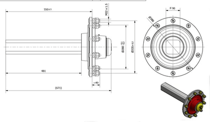 Pièces agricoles - Pièce divers - Fusée d'essieu non freinée 90x480mm (280/335/10)