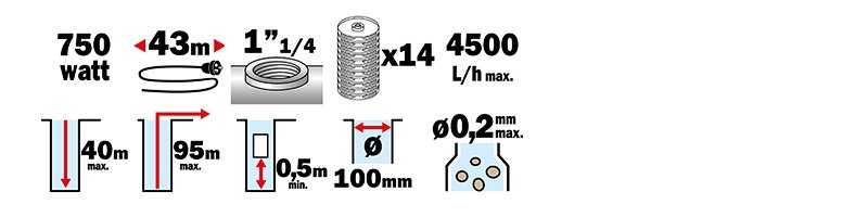 Materiels - Pompe - POMPE GRANDE PROFONDEUR 95M 750W MULTICELLULAIRE 14 TURBINES