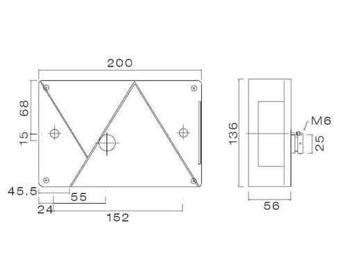 Pièces agricoles - Eclairage - Feu arrière droit rectangulaire, feu antibrouillard, 12V, rouge/transparent, à visser, 200x136x56mm, baïonnette 5 broches, Mult