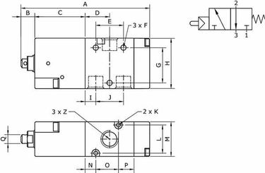 Pièces agricoles - Pièce pneumatique - Vanne 3/2 à poussoir 1/8"