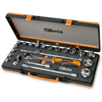 Pièces Quad & Motos - Outillage - Coffret avec plateau thermoformé rigide BETA 1 cliquet avec 17 douilles 6 pans 1/2'' + 5 accessoires