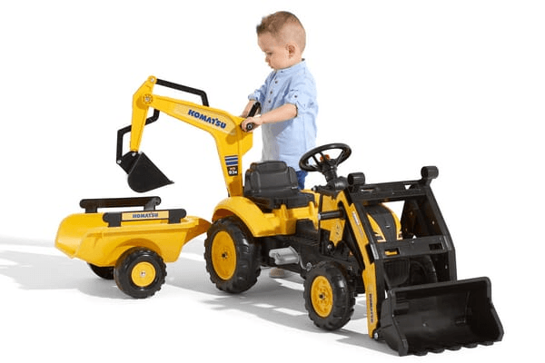 Loisirs - Jouets - Tractopelle Komatsu avec excavatrice et remorque