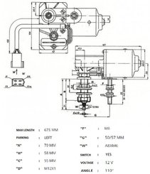 Pièces agricoles - Pièce divers - Moteur d'essuie-glace 12V 110° Ø8mm avec interrupteur
