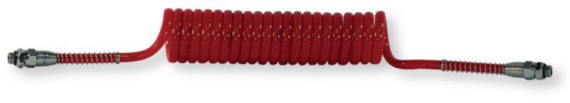 Automobile - Consommables et accessoires auto. - Flexible spiralé rouge pneumatique polyuréthane avec adaptateurs 16x150 longueur 4m étirement max 4,8m 21 spires de diamètre 75m