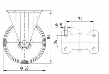 Pièces agricoles - Outils atelier - Roue fixe roulement en polyamide Ø65x30mm, Fixation de plaque: 95x54mm Load: 120kg Tente
