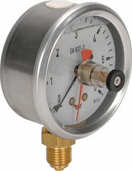 Pièces agricoles - Hydraulique - Manomètre Ø 63mm 0-6 bar Inox-pointeur de la mémoire