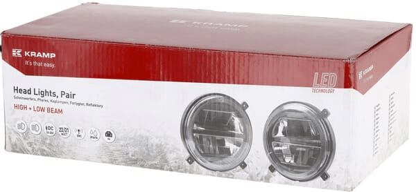 Pièces agricoles - Eclairage - Phares LED, 22/21 W, ronds, 9-36 V, Ø140 mm, feux de route/feux de croisement, connecteur H4, paire, Kramp