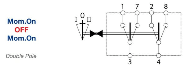 Pièces agricoles - Eclairage - Interrupteur à bascule, (I)-0-(II), mom-off-mom, 12V ou 24V, 8 broches, éclairage de fonction, avec ampoule