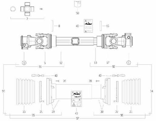 Pièces agricoles - Transmission - Arbre de transmission S4 L : 860mm, Bondioli&Pavesi