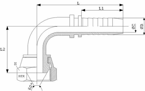 Pièces agricoles - Hydraulique - Raccord à sertir DN06-1/4-BSP-90º inox