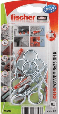 Pièces agricoles - Fasteners - Chevilles tous matériaux DuoPower 5x25 avec crochet œillet / Blister de 8