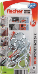 Pièces agricoles - Fasteners - Chevilles tous matériaux DuoPower 5x25 avec crochet œillet / Blister de 8