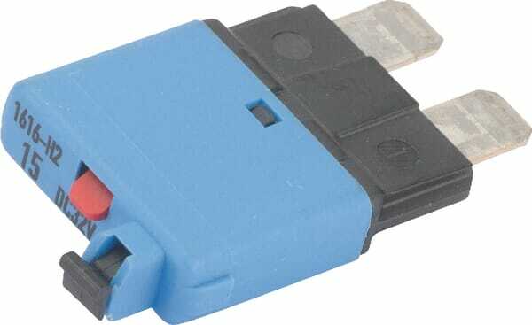 Pièces agricoles - Eclairage - Fusible réinitialisation manuelle thermique 28V 15A longueur 34,4mm bleu E.T.A