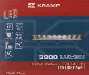 Pièces agricoles - Eclairage - Barre lumineuse LED, 72W, 3900lm, rectangulaire, 12/48V, blanc, 306x90x57mm, prise Deutsch 3 poles, feu de route/feu de croisem