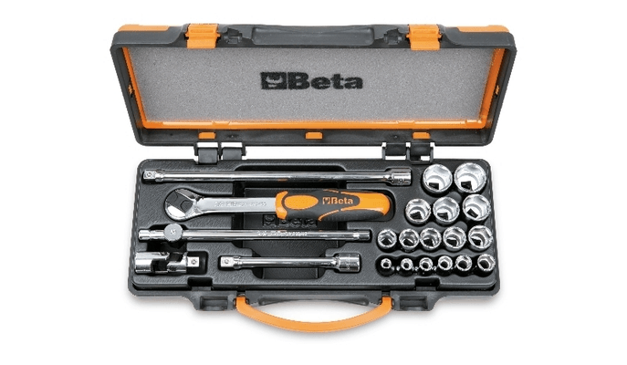 Pièces Quad & Motos - Outillage - Coffret avec plateau thermoformé rigide BETA 1 cliquet avec 16 douilles 6 pans 3/8'' + 5 accessoires