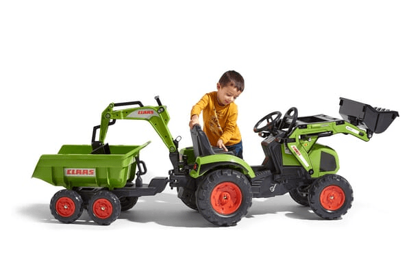 Loisirs - Jouets - Tractopelle excavatrice Claas Axos avec remorque