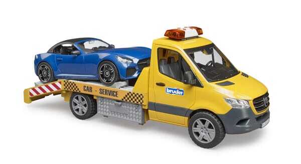 Loisirs - Jouets - Transporteur MB Sprinter avec Module son et lumière et Roadster BRUDER