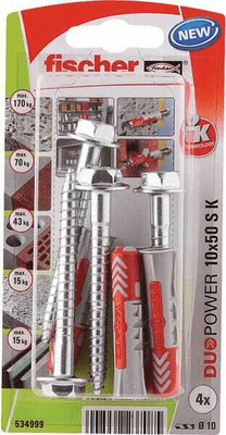 Pièces agricoles - Fasteners - Chevilles tous matériaux DuoPower 10x50 avec vis / Blister de 4