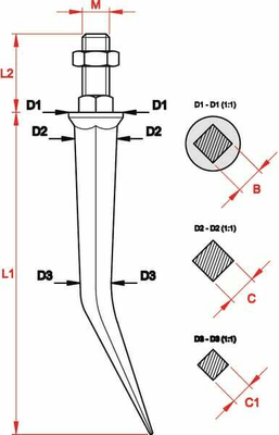 Pièces agricoles - Travail du sol - Dent de herse courbée M16