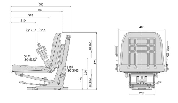 Pièces agricoles - Pièce divers - Siège PVC à ressorts mécaniques, GT60 M20 Cobo